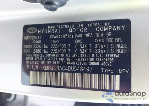2013 Hyundai Tucson Gls from USA, damaged, VIN KM8JU3AC4DU548497